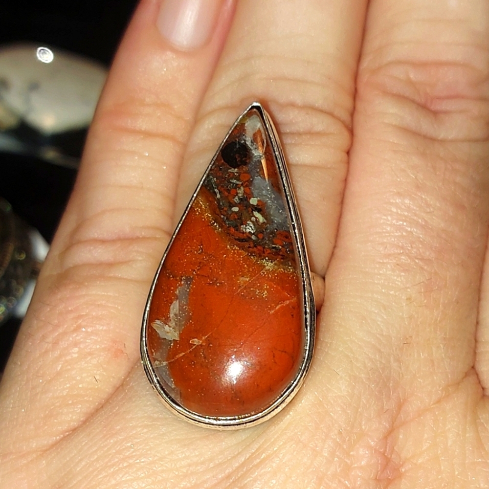 Red Jasper Teardrop Ring Size 7